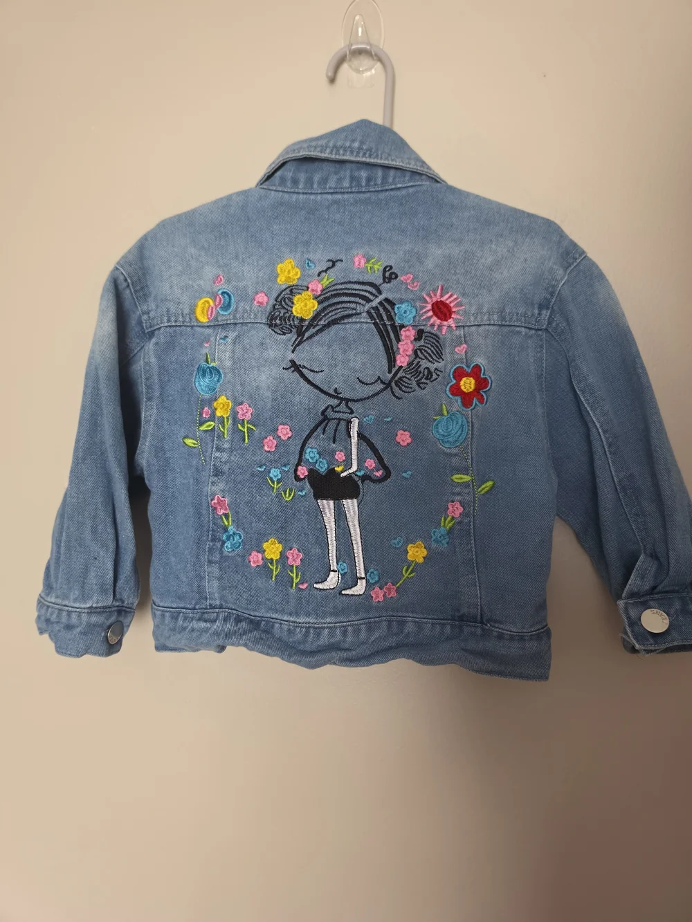 SHEIN Toddler Girls Embroidered Flower Denim Jacket Size 90 (1-2 Yrs) Jean Coat